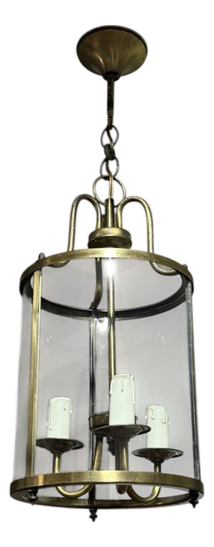 French Brass Lantern with Convex Glass Panels, France, 1950s