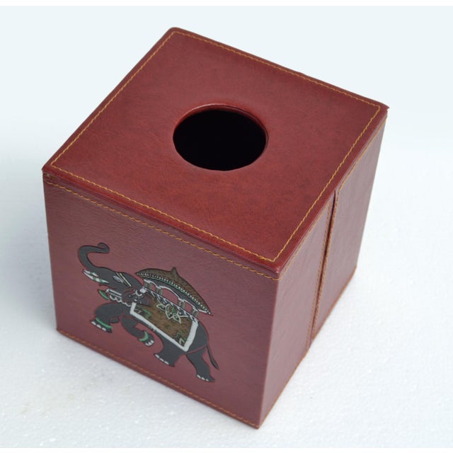 Late 20th Century Burgundy Embossed Leather Elephant Tissue Box Kleenex Cover For Sale - Image 13 of 18