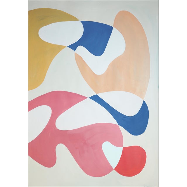 2020s 2026, Mid Century Modern Style, Contemporary Painting of Primary Tones and Curves, Triptych, Acrylic Paint on Watercolor Paper For Sale - Image 5 of 11