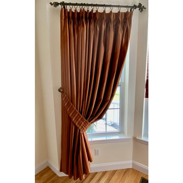 Custom Handmade Silk Drapes With Matching Pillows & Hand-Embroidered Throw - Complete Set "Chairs Not Included" For Sale - Image 4 of 10