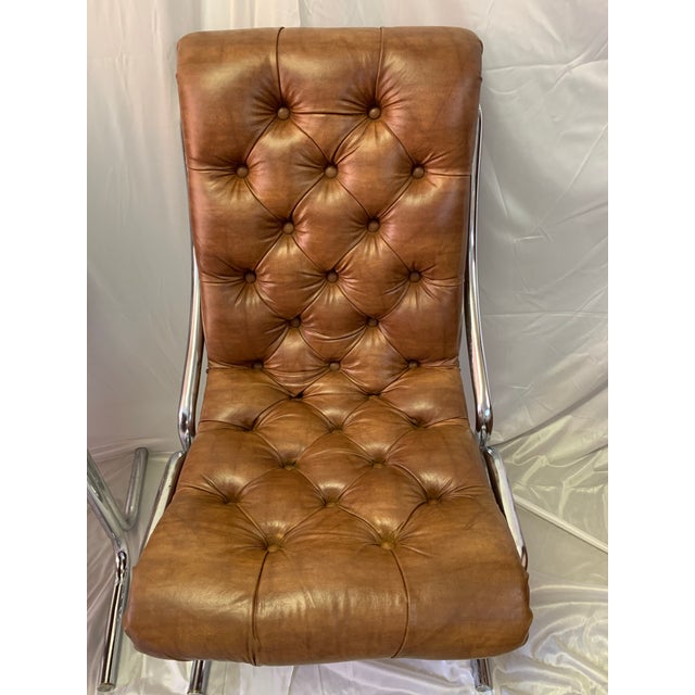 Set of 4 Daystrom Furniture, Inc. Mod Dining Chairs. The chrome and faux brown leather chairs will fit perfectly around...