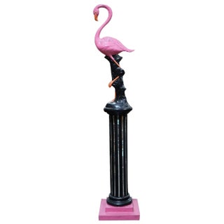 8 Foot Bespoke Flamingo on Roman Column Pedestal Mixed Media Sculpture, 2 Available For Sale