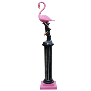 8 Foot Bespoke Flamingo on Roman Column Pedestal Mixed Media Sculpture, 2 Available