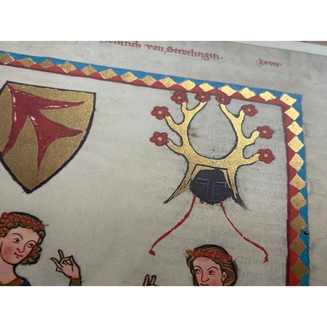 Gothic Vintage Print from Codex Manesse in 14x18 Mat: "Herr Friedrich von Stretlingen" For Sale - Image 3 of 3