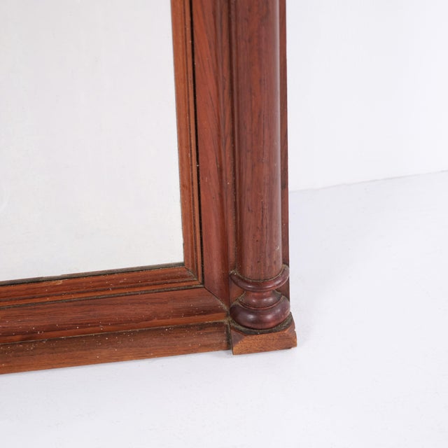 1920s Large 19th Century Antique Mahogany Mirror with Columns and Carved Details For Sale - Image 5 of 8