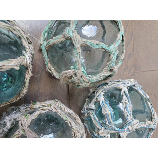 Coastal Set of 5 Antique 1920s Blue Glass Fishing Floats For Sale - Image 3 of 5