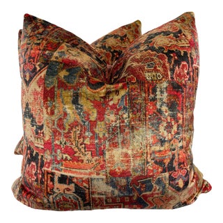 "Persian Rug" Printed Velvet 22" Pillows-A Pair For Sale