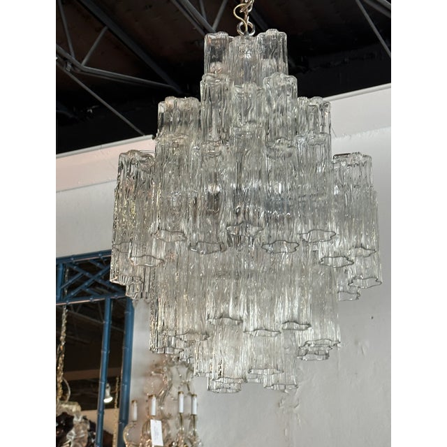 Vintage 1970s Large Murano Tronchi Venini Glass Chrome 5 Tier Chandelier For Sale - Image 10 of 13