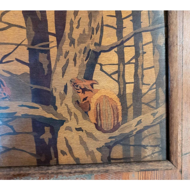 Wood 20th Century Central European Watercolor on Wood Panel Painting of Squirrels For Sale - Image 7 of 13