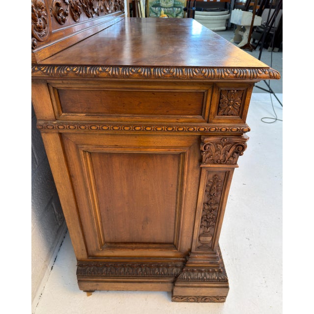 Wood Antique French Renaissance Revival Carved Oak Buffet For Sale - Image 7 of 13