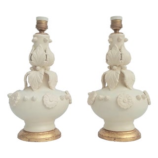 Spanish Ceramic Leaves Lamps from Manises, 1950s, Set of 2 For Sale