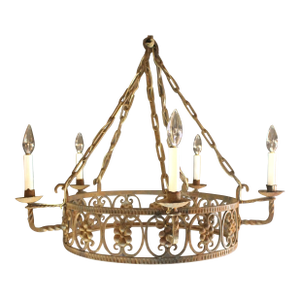 Early 20th Century French or Italian Wrought Iron 5-Light Chandelier
