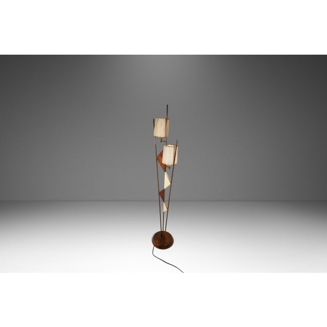 Mid-Century Modern Art Deco Atomic Era Custom-Made Floor Lamp W/ Geometric Shapes in Walnut & Brass, Usa, C. 1950s For Sale In Orlando - Image 6 of 17