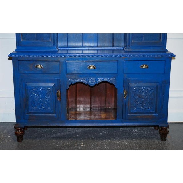 Antique Victorian Vibrant Blue Hand-Painted Kitchen Cupboard For Sale - Image 5 of 18