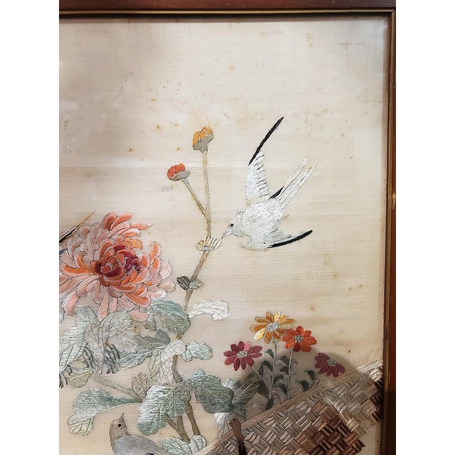 1950s Chinese Silk Embroidery in Frame For Sale In West Palm - Image 6 of 10