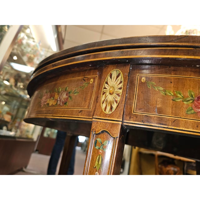 18th Century Georgian Hand Painted Demi-Lune Game Table For Sale - Image 14 of 17