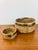 Gabriella Crespi Vintage Pair of Gabriella Crespi Style Pencil Reed Rattan & Brass Round Basket Tray / Trays For Sale - Image 4 of 5