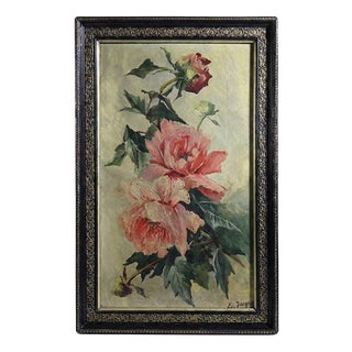 E. Jacque, Peonies, Late 19th-Early 20th Century, Oil on Canvas, Framed For Sale