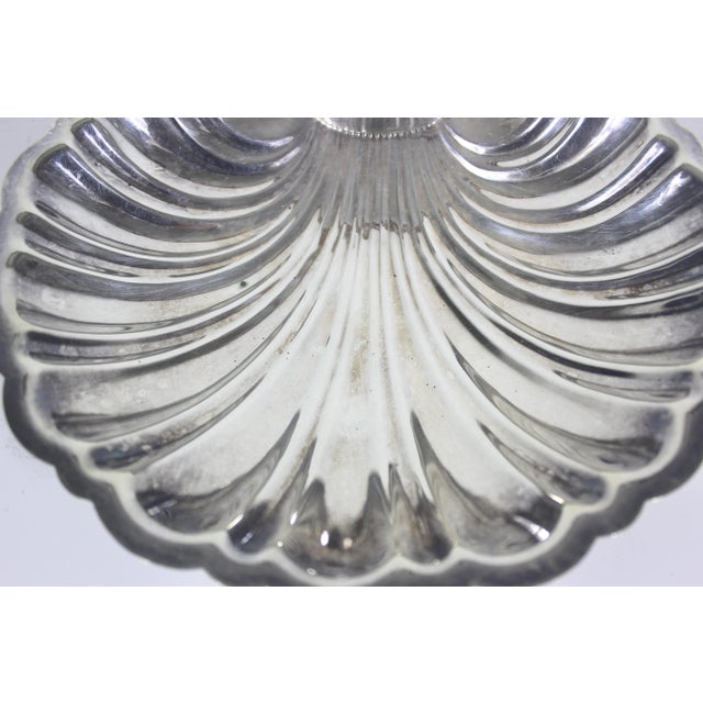 Metal Vintage Silver Clam Shell Bowl With Feet For Sale - Image 7 of 9