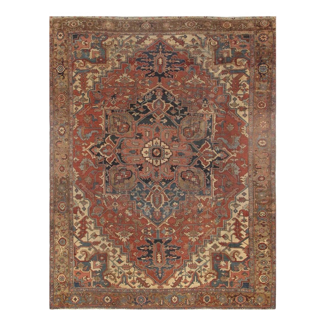 Late 19th Century Antique Persian Serapi Rug - 10′ × 13′ For Sale