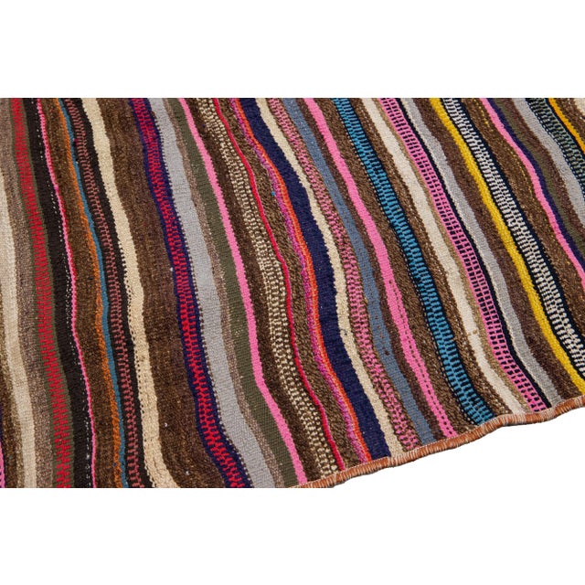 Vintage Kilim Handmade Flatweave Multicolor Striped Wool Runner For Sale In New York - Image 6 of 10