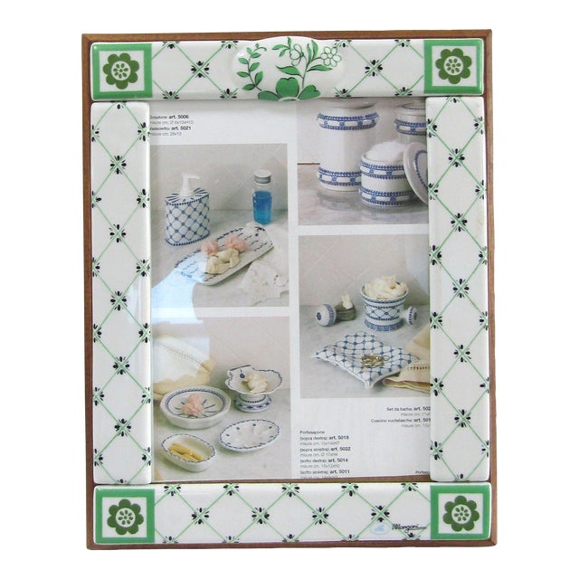 Mangani Italy Green and White Porcelain Frame For Sale