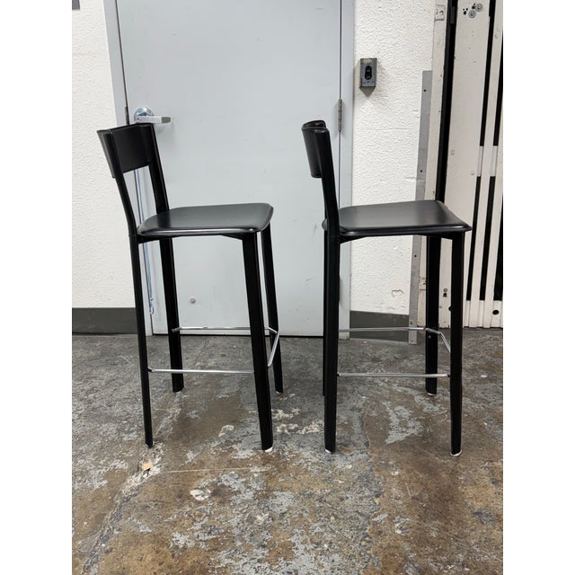 Frag for Design Within Reach Vintage Italian Leather Barstools, Pair For Sale In San Francisco - Image 6 of 12