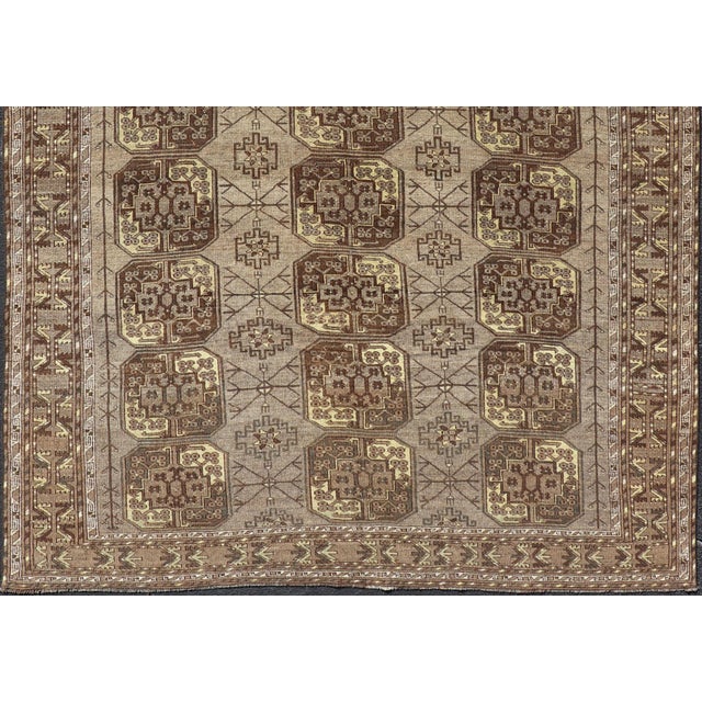Textile Hand-Knotted Turkomen Ersari Rug in Wool With Repeating Sub-Geometric Gul Design For Sale - Image 7 of 14