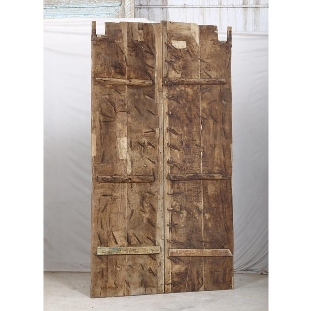 1900 - 1909 Antique Indian Bleached and Carved Teakwood Door For Sale - Image 5 of 5