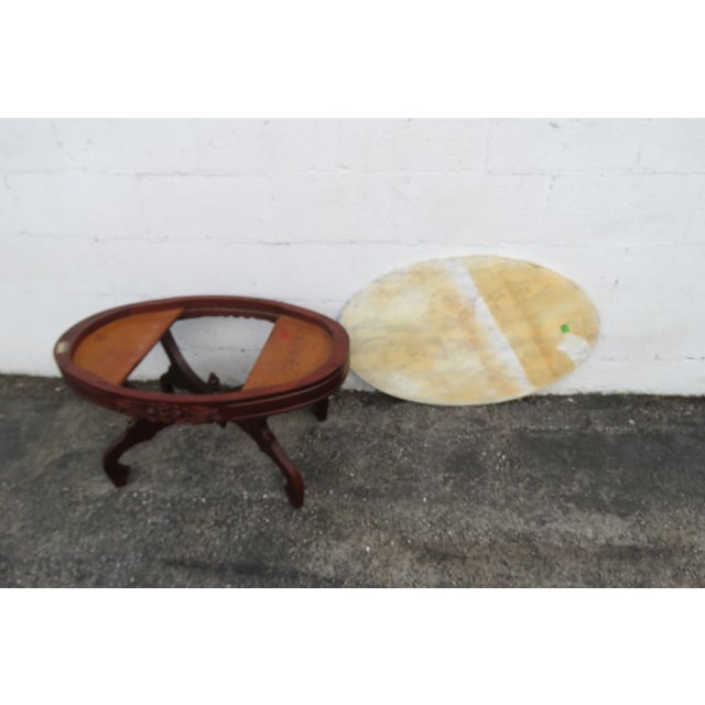 Mid 20th Century Mid 20th Century Victorian Style Oval Marble Top Carved Coffee Table For Sale - Image 5 of 13
