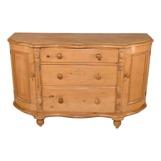 19th Century English Pine Dresser Base With Bowed Front For Sale