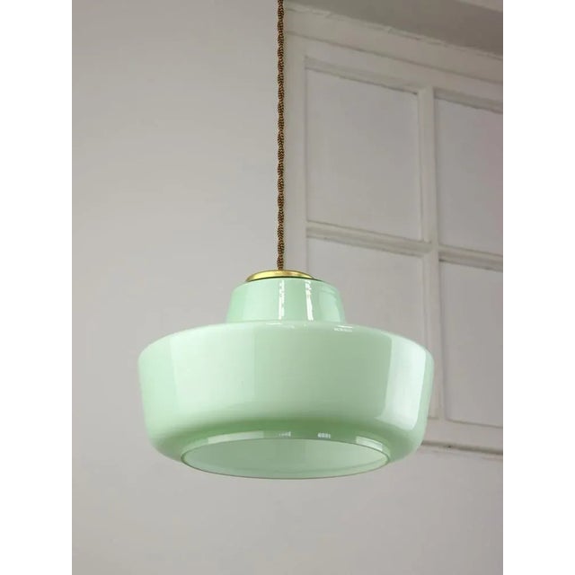 Mid-Century Italian Green Glass and Brass Pendant Lamp For Sale - Image 9 of 11