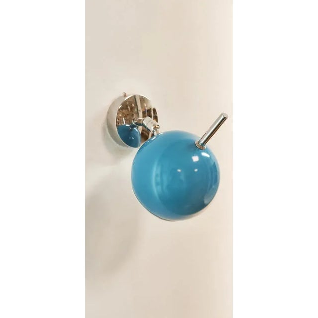 Mid-Century Modern Space Age Adjustable Chrome and Light Blue Wall Light For Sale - Image 3 of 12