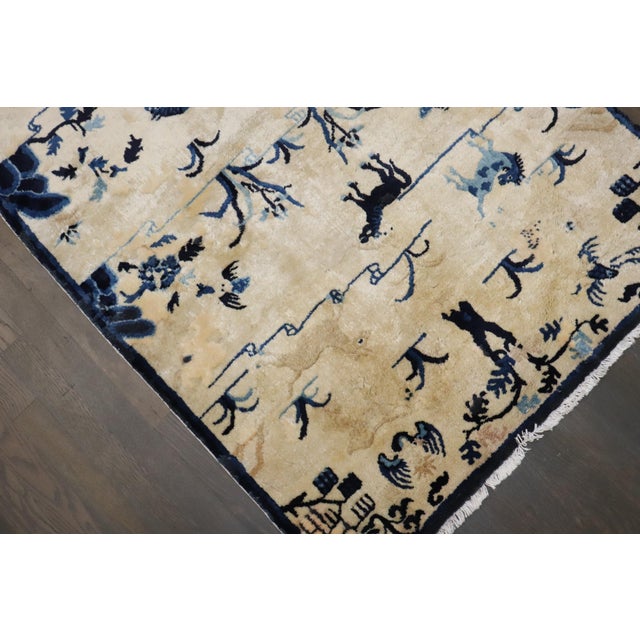 Early 20th Century Antique Zabihi Collection Beige Blue Color Pictorial Chinese Rug - 3' x 5'8" For Sale - Image 5 of 9
