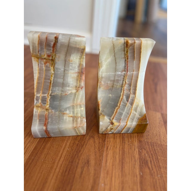 Mid 20th Century Polished Amber Onyx Bookends For Sale - Image 5 of 6