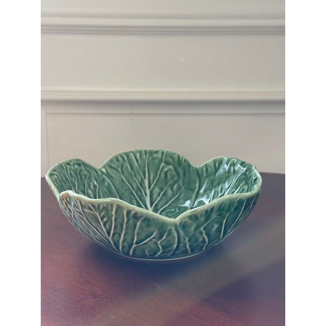 Early 21st Century Bordallo Pinheiro Cabbageware Small Bowl and Rabbit Embossed Vase Set- 2 Pieces For Sale - Image 5 of 12