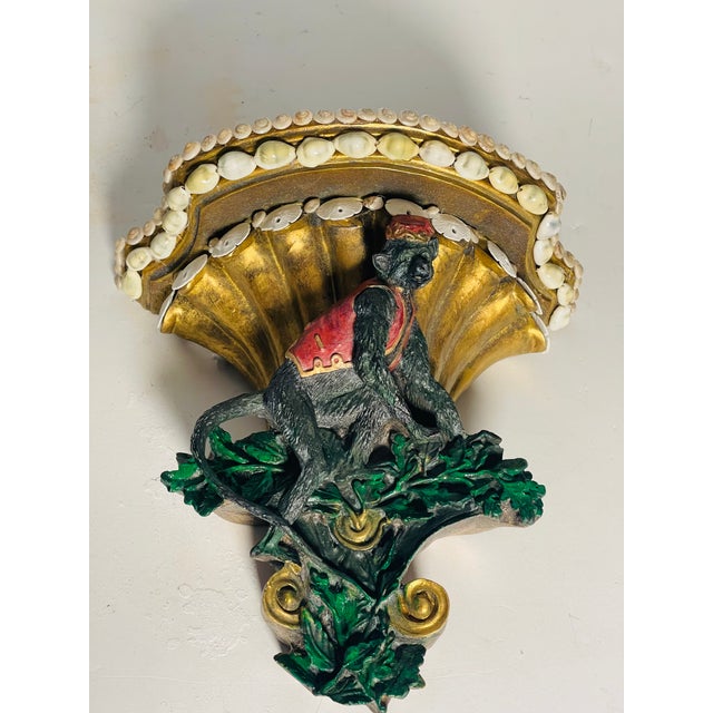 Coastal 1960s Whimsical Pair of Monkey Servants Wall Brackets Cornell’s With Sea Shells For Sale - Image 3 of 8