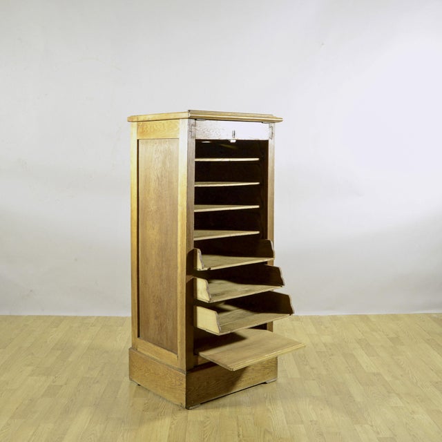 1940s Tambour Oak Office Desk with Sliding Door and Drawers For Sale - Image 5 of 18