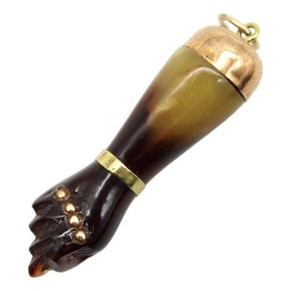 1920s Dark Brown CelluloidFiga With 9k Gold Cap and 14k Gold Bail For Sale