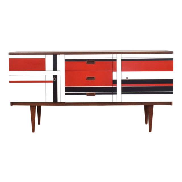 Mid-Century Modern Walnut Sideboard with Hand-Painted Pattern, 1960s For Sale