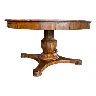 Walnut Pedestal Rounded Dining Table For Sale