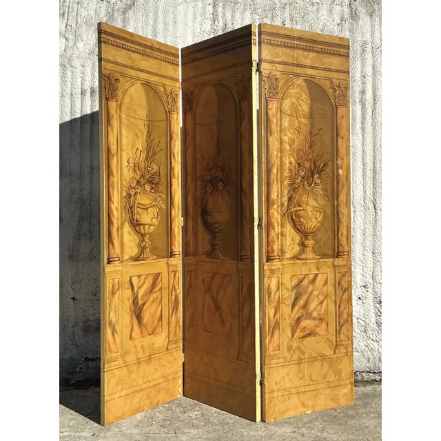 Vintage Regency Hand Painted Screen For Sale In West Palm - Image 6 of 9