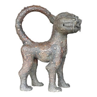 Vintage Boho Hammered Metal Cat For Sale