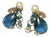 Vintage Large Faux Sapphire Teardrop Blue Earrings With Thistle and Shamrock Clip Back Earrings., A Pair For Sale