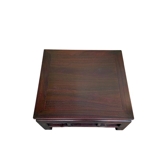 Reddish Brown Stain Square Ming Style Kang Low Coffee Table Stand For Sale - Image 4 of 8
