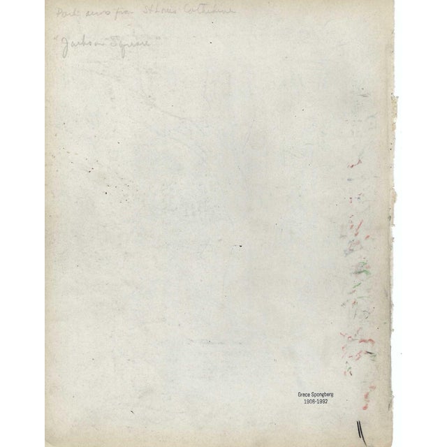 Mid-Century Modern 1940s Grace Spongberg Jackson Square New Orleans Drawing For Sale - Image 3 of 3