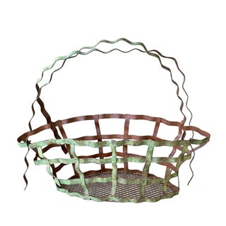 Rustic Chic Late 20th-Century Whimsical Crimped Steel Planter Basket For Sale