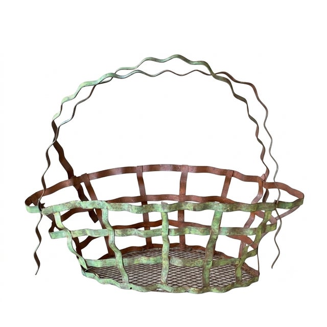 Rustic Chic Late 20th-Century Whimsical Crimped Steel Planter Basket For Sale