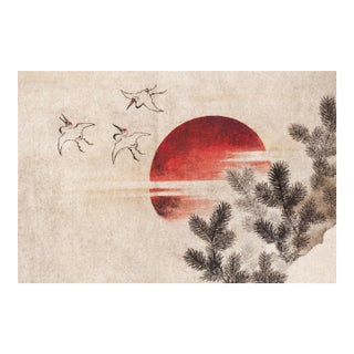 Birds and Sunset, Vintage Japanese Woodblock Print Reproduction, 36" × 24" For Sale