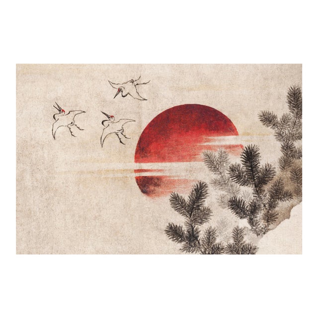 Birds and Sunset, Vintage Japanese Woodblock Print Reproduction, 36" × 24" For Sale